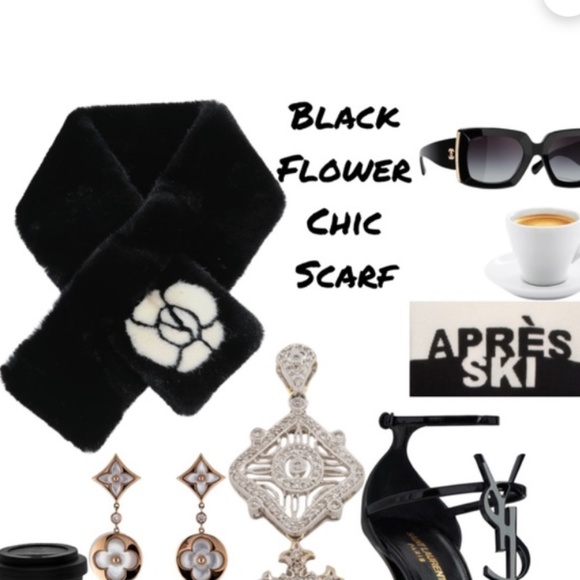 Black Flower Chic Faux Fur Scarf, new condition - Picture 1 of 2